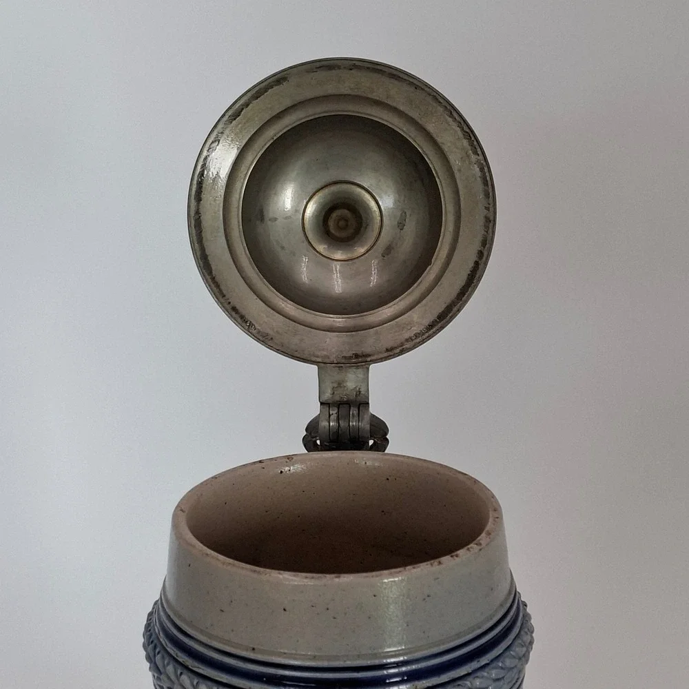 Vintage German 1L Beer Stein Cobalt Relief Pewter Lid #789 Einladung zum Tanz